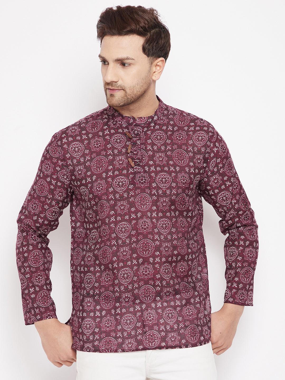 Men's Maroon Color Kurta with Slit Neckline