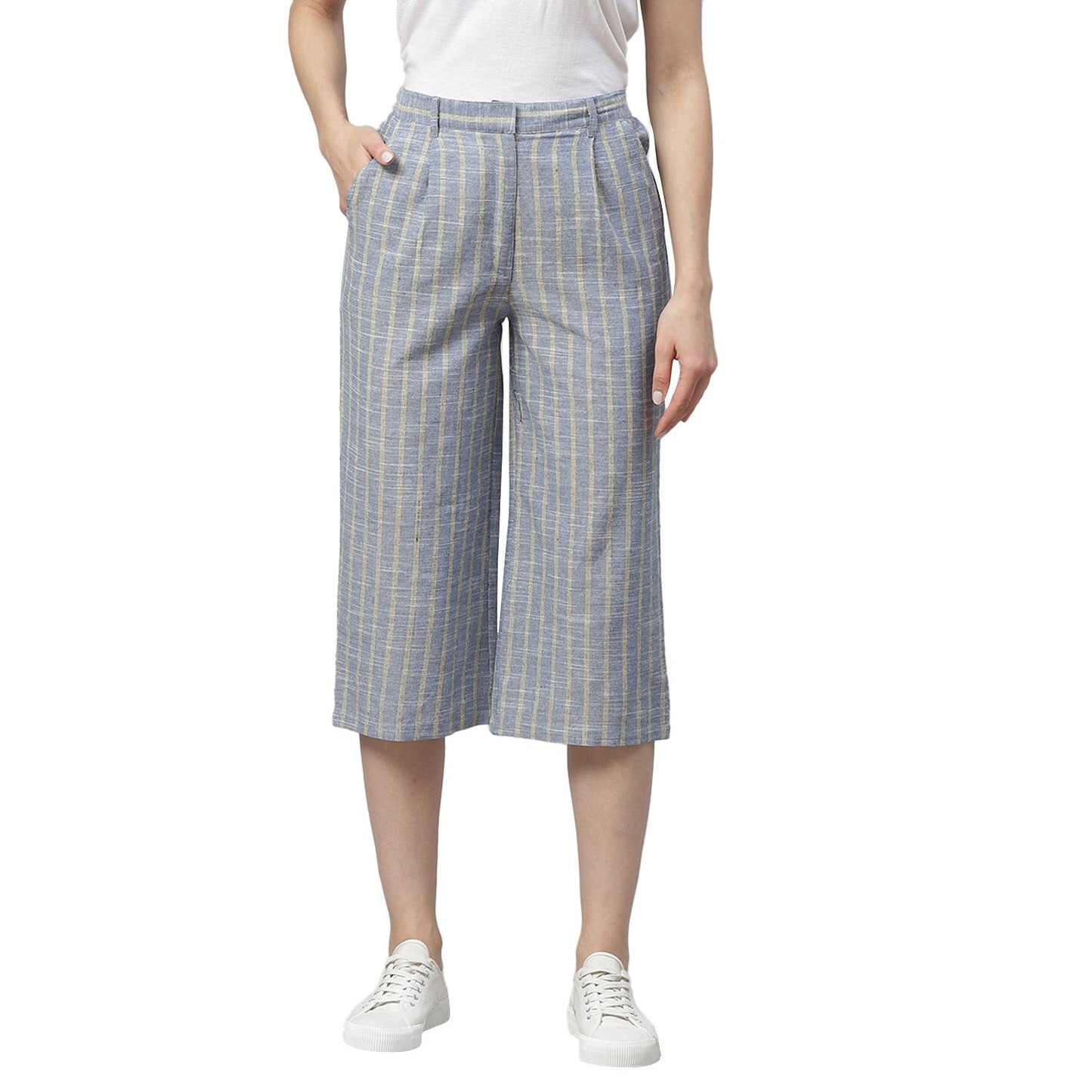 Women Grey Cotton Culotte Trouser by Myshka (