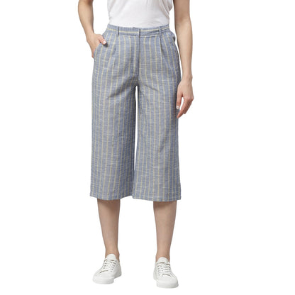 Women Grey Cotton Culotte Trouser by Myshka (