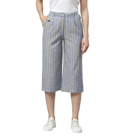 Women Grey Cotton Culotte Trouser by Myshka (
