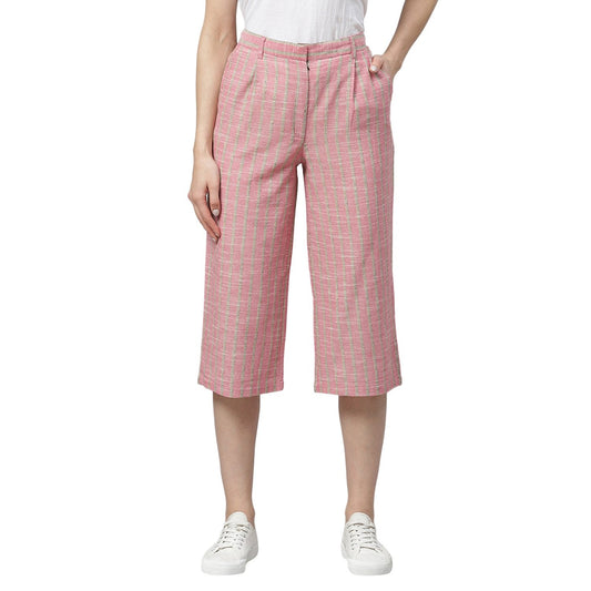 Women Pink Cotton Cullote Trouser by Myshka (