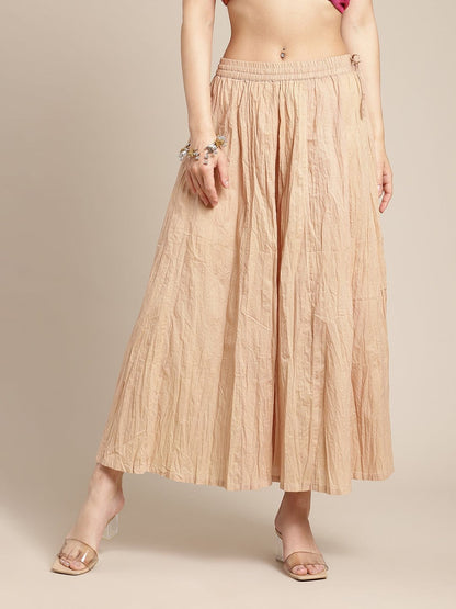 Women's Beige Flared Crushed Palazzo
