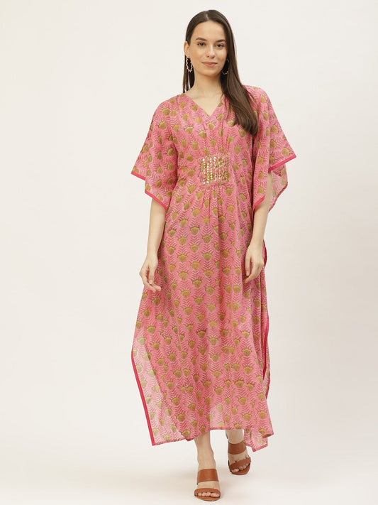 Women's Pink Printed Kaftan Dress (1pc)