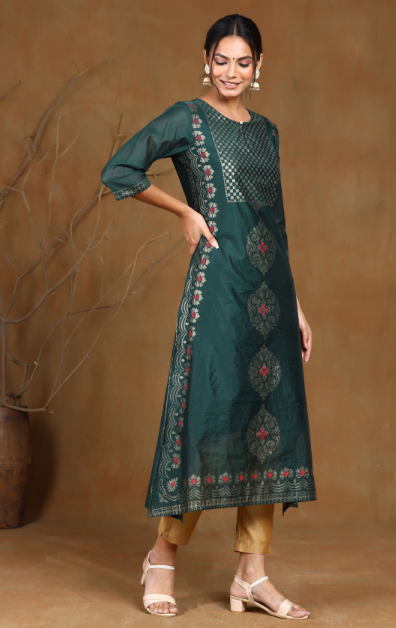 Women's Black Modal Chanderi Printed Straight Kurta