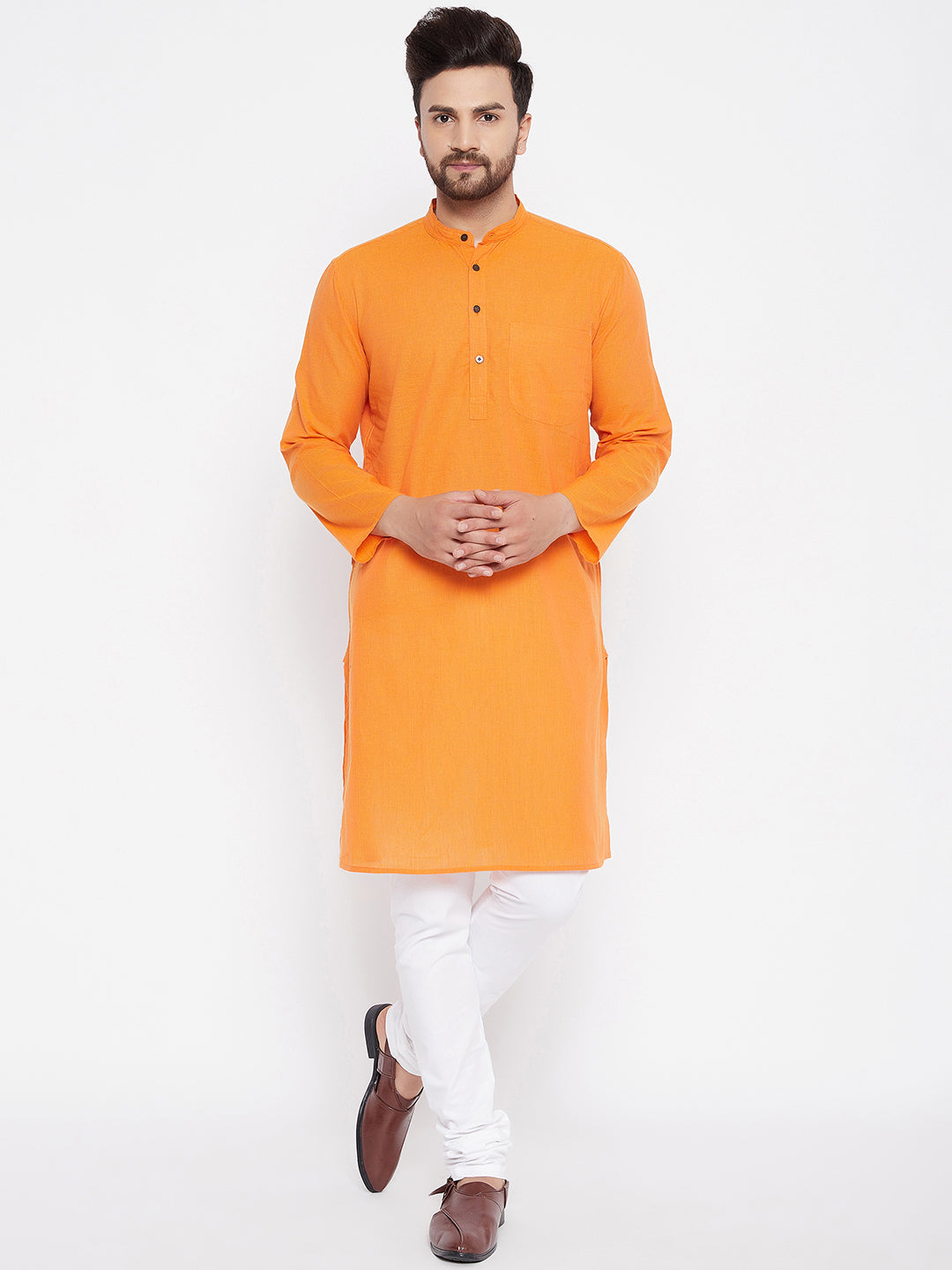 Men's Cotton Striped Orange Kurta2