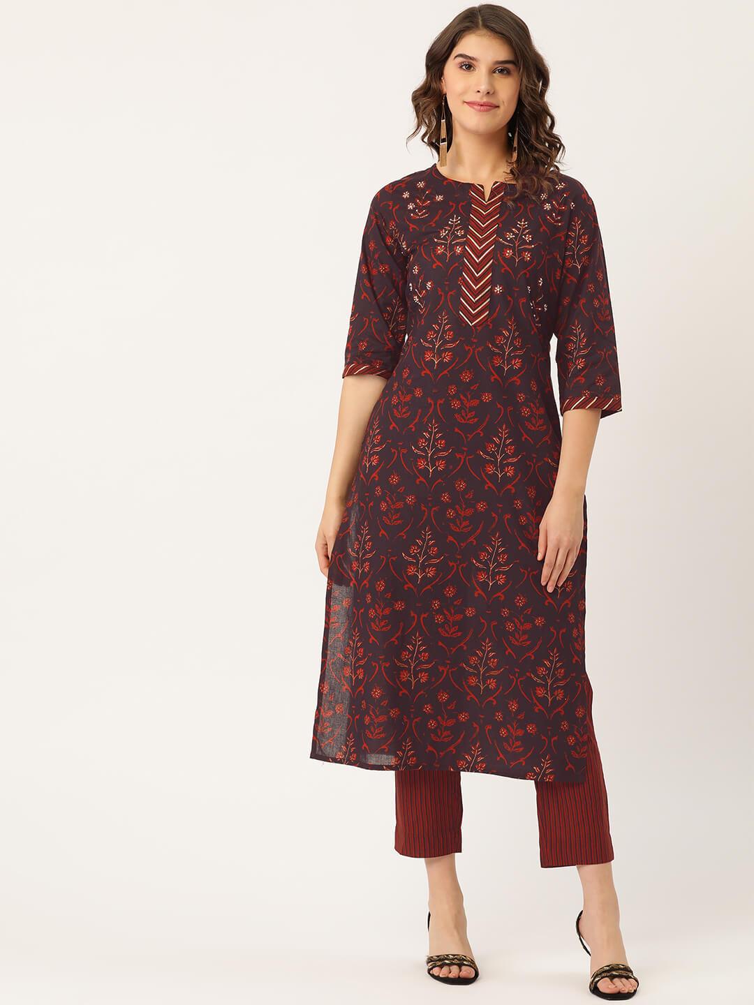 Women's Cotton Printed Suit Set with Adda Mirror Work