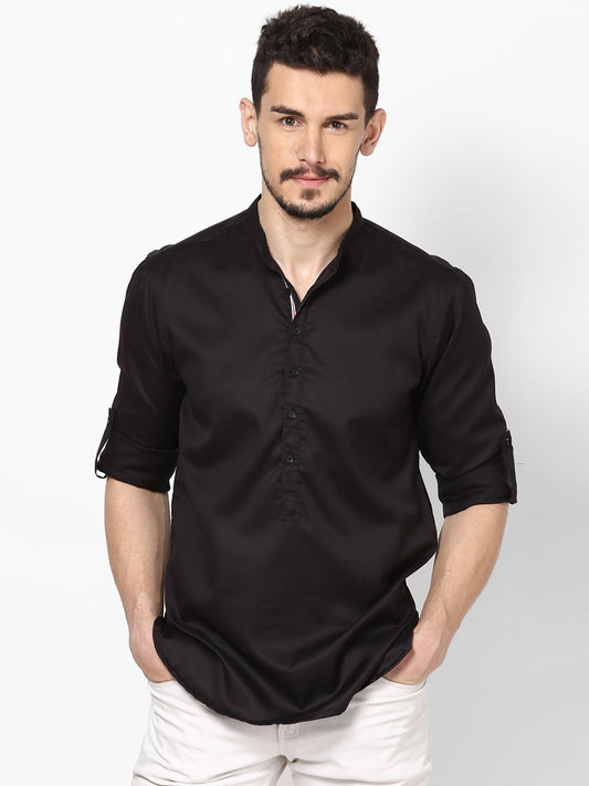 Men's Black Cotton Shirt Kurta