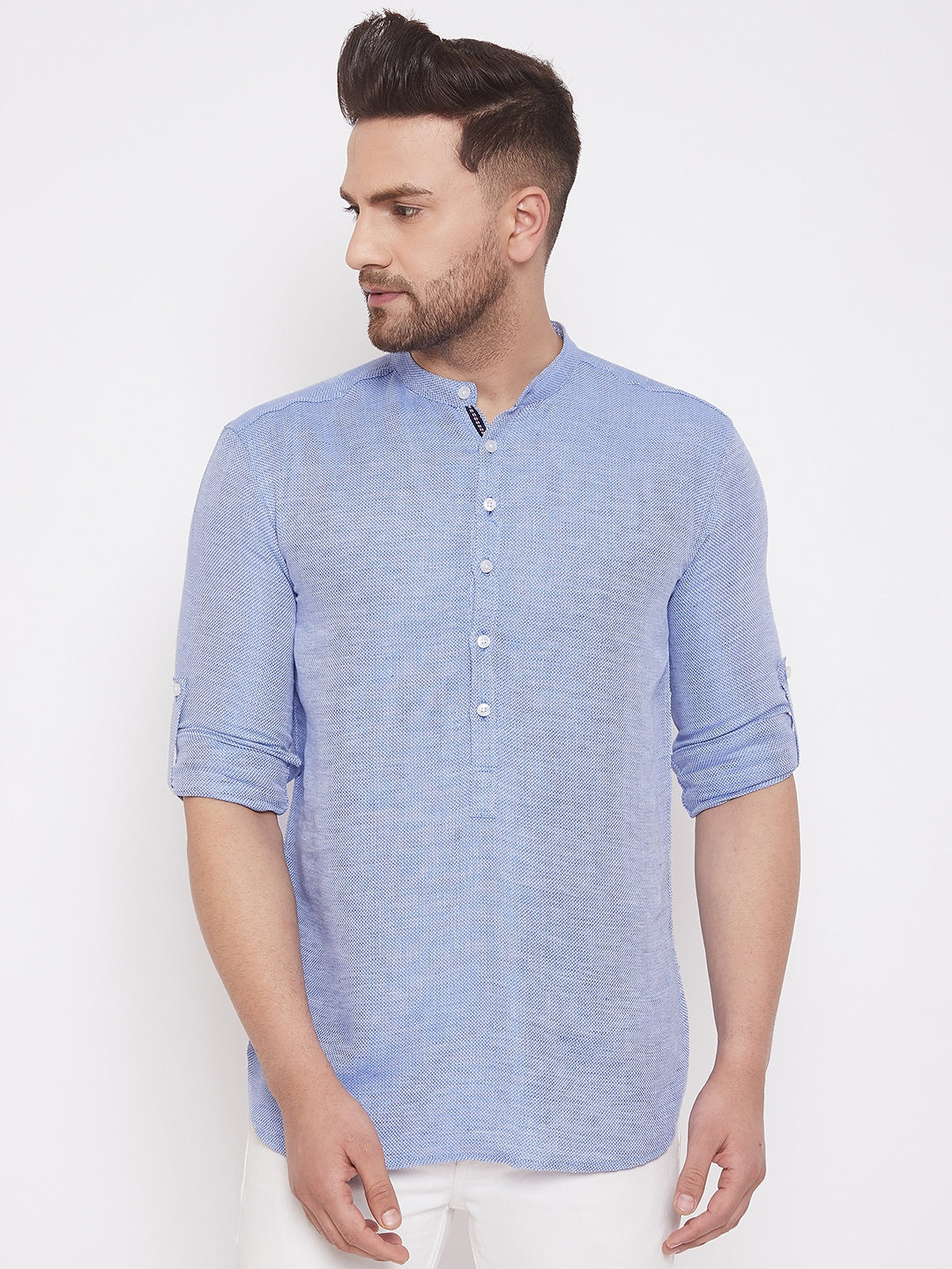 Men's Lilac Blue Cotton Shirt Kurta