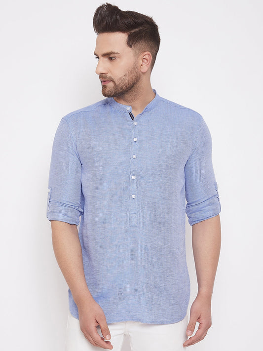 Men's Lilac Blue Cotton Shirt Kurta