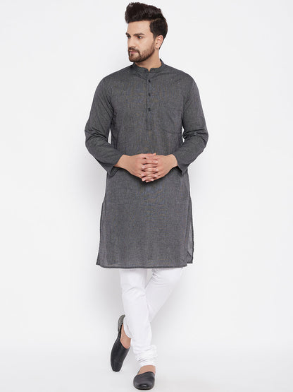 Men's Cotton Striped Grey Kurta