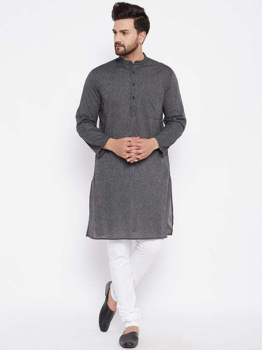 Men's Cotton Striped Grey Kurta