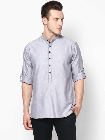 Men's Grey Cotton Shirt Kurta