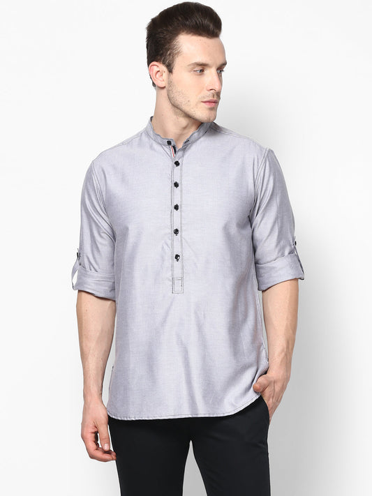 Men's Grey Cotton Shirt Kurta