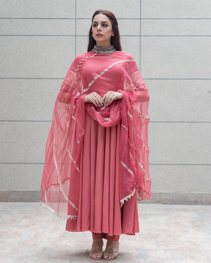 Women's Peach Gotapatti Cotton Suit Set