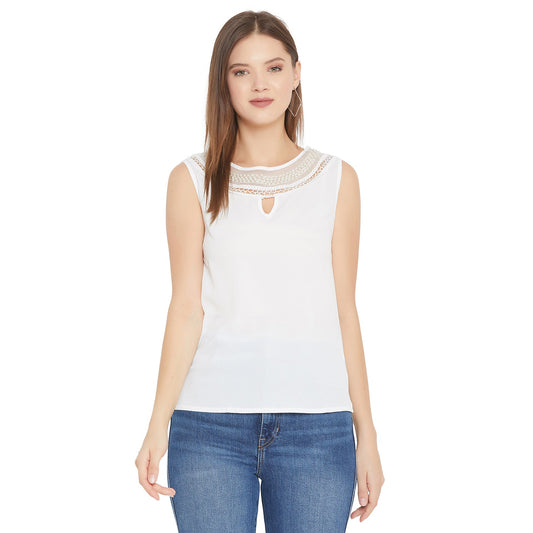 Women's Embellished Self Design Round Neck