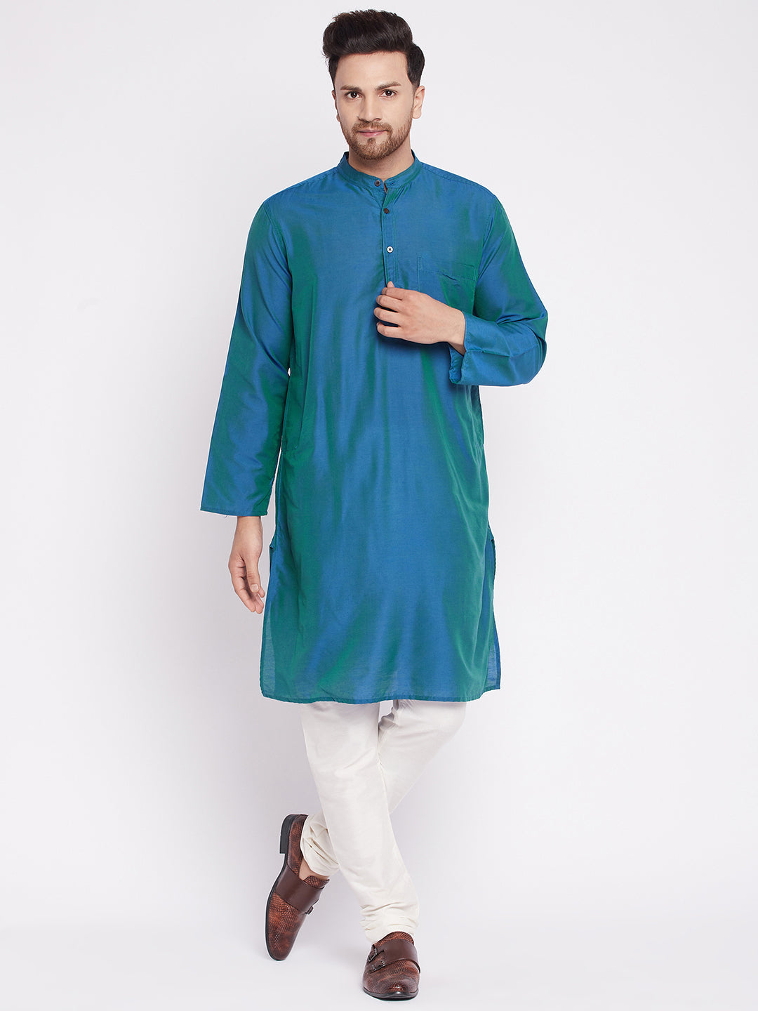 Men's Long Kurta with Band Colla