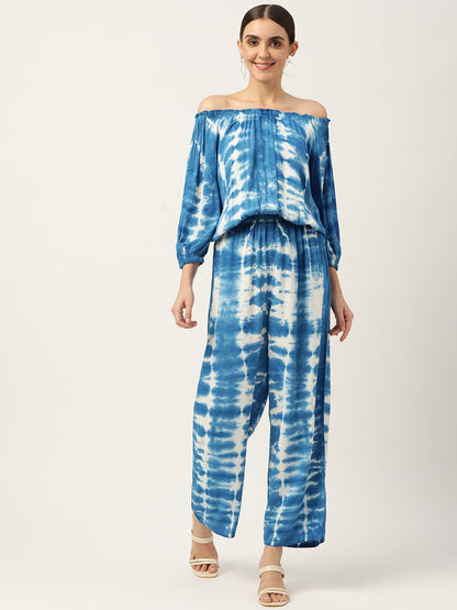 Women's Blue White Tie Dyed Co-Ords