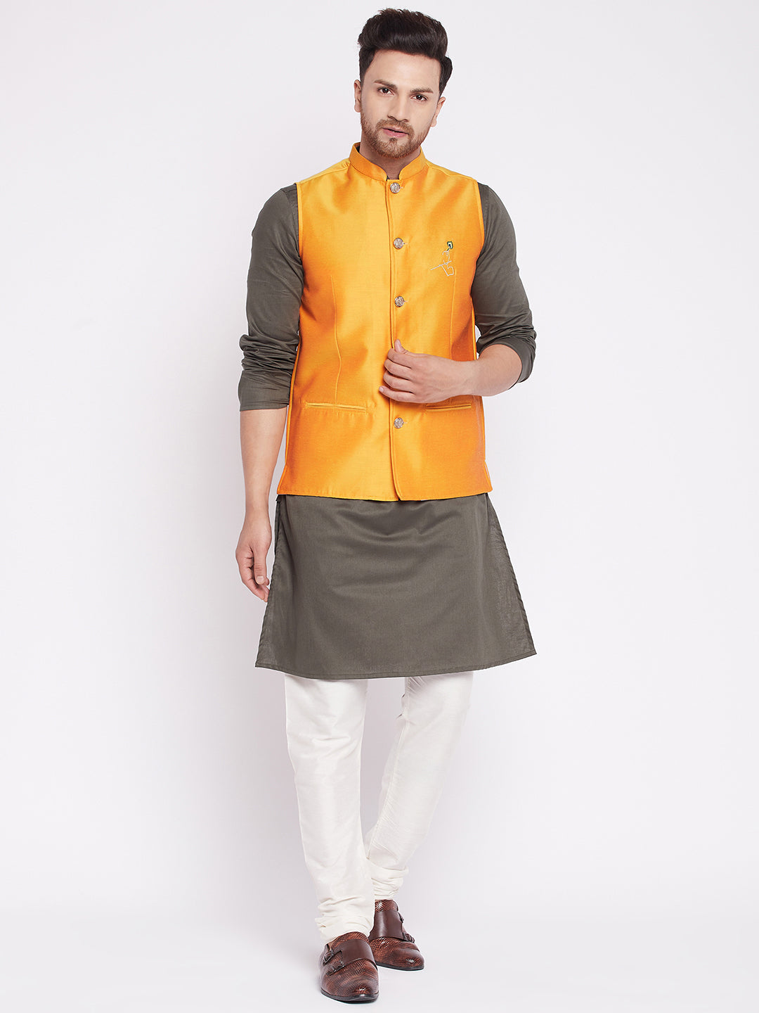 Men's Nehru Jacket With Embroided Insignia Of Lord Krishn