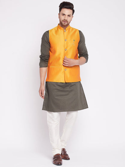 Men's Nehru Jacket With Embroided Insignia Of Lord Krishn
