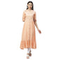 Women's Peach Rayon Embroidered 3/4 Sleeve Collar Casual Kurta Only