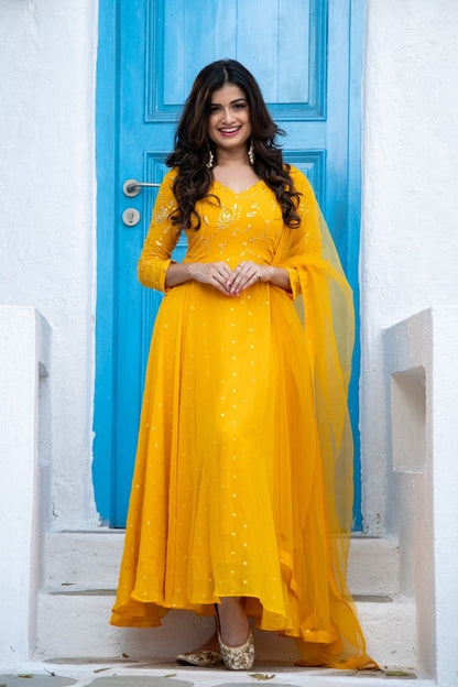 Women's Mustard Yellow Anarkali Set