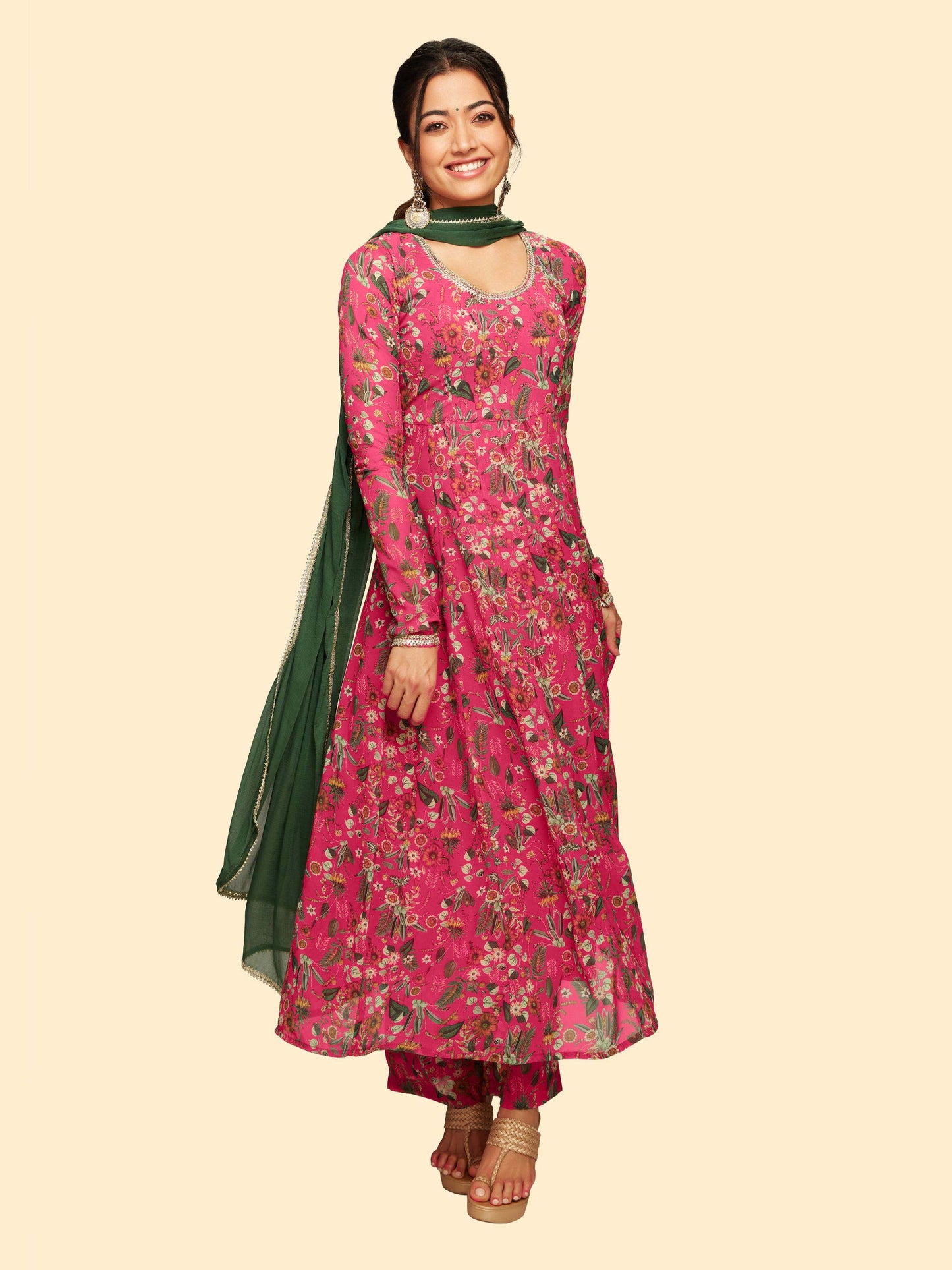 Women's Pink Digital Floral Printed Georgette Set