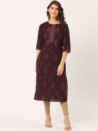 Women's Cotton Printed with Adda mirror work & Gotta detailing Kurta
