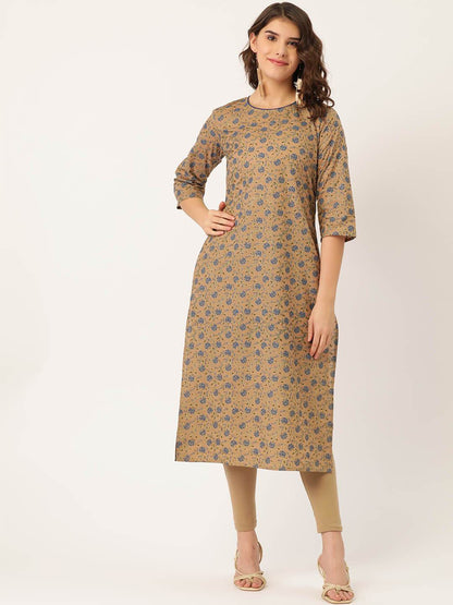 Women's Brown Color Rayon Striaght Kurta