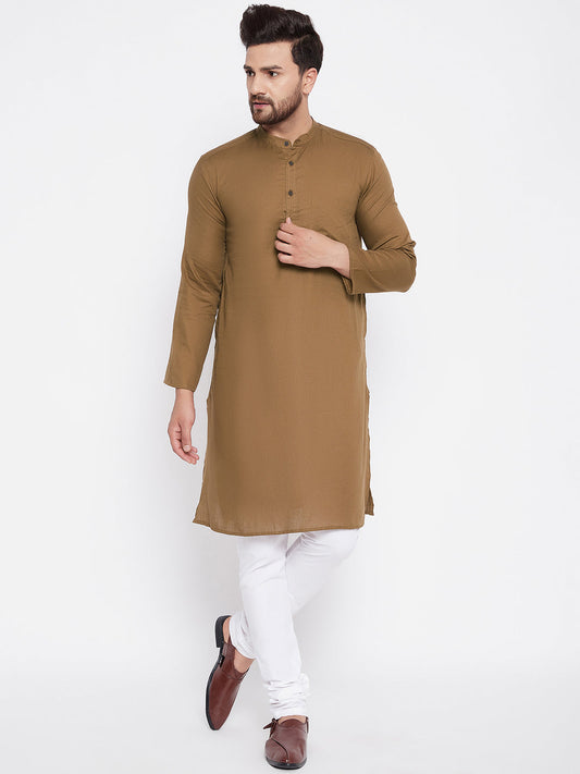 Men's Cotton Brown Straight Kurta