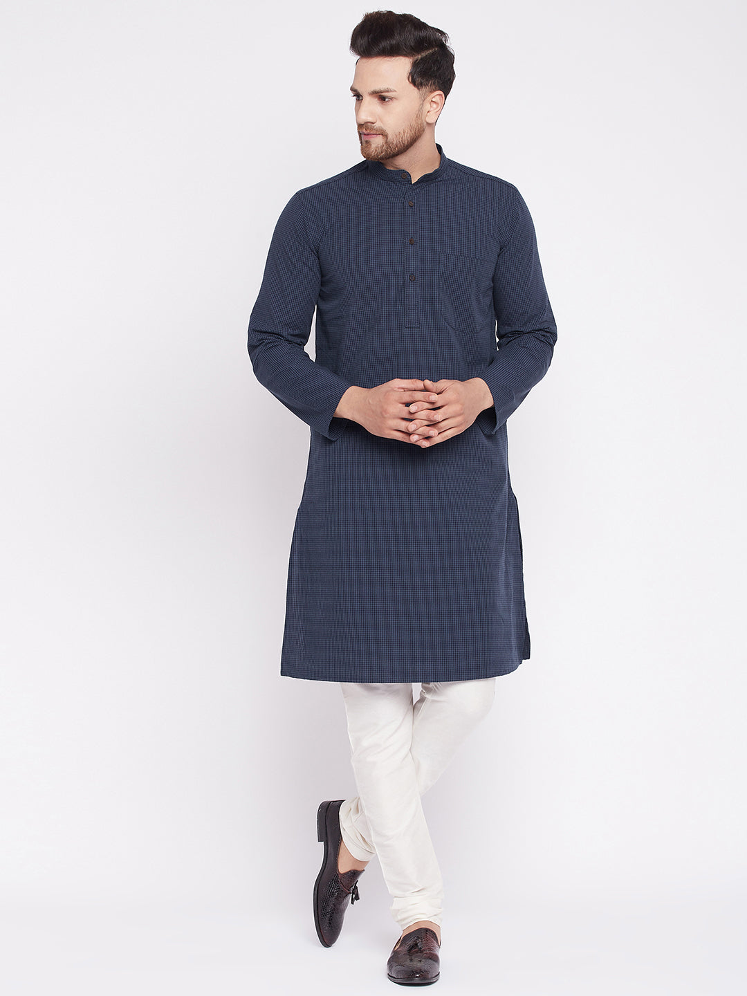 Men's Long Kurta with Band Colla