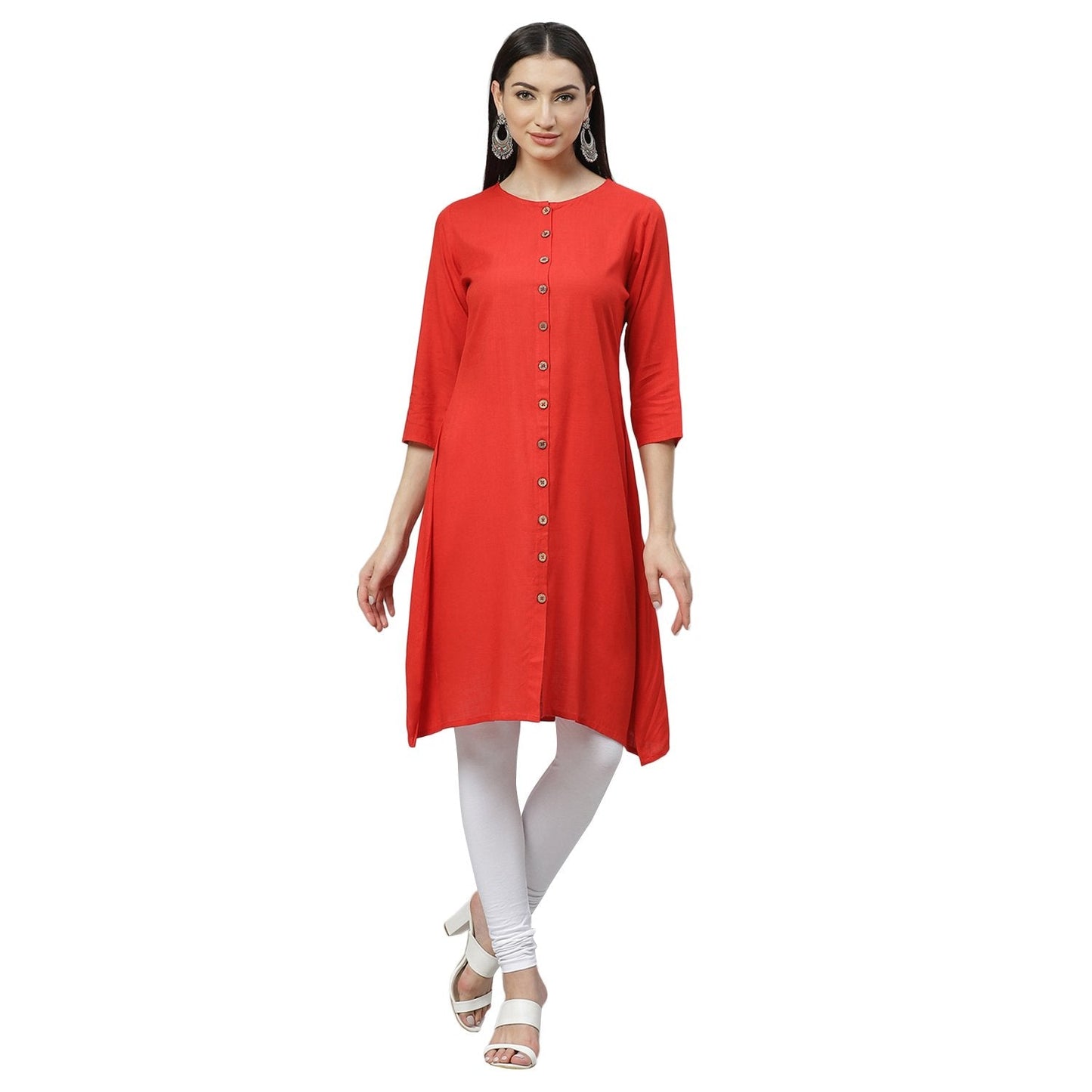 Women Red Cotton Kurti by Myshka (