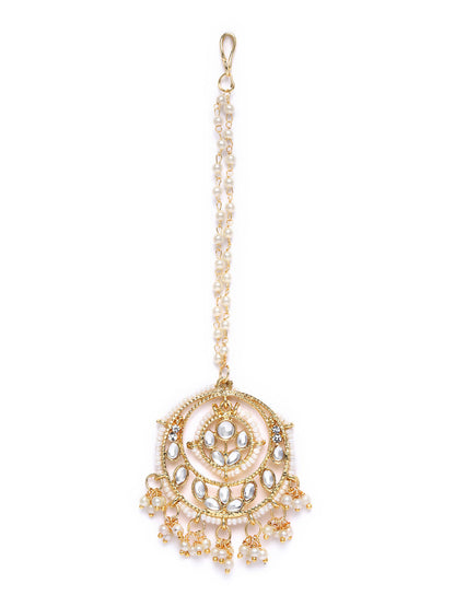 Women's Traditional Gold Plated Kundan & Pearl Studded Maang Tikka