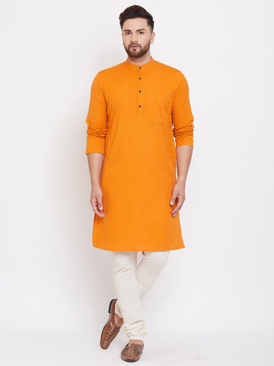 Men's Cotton Saffron Kurta