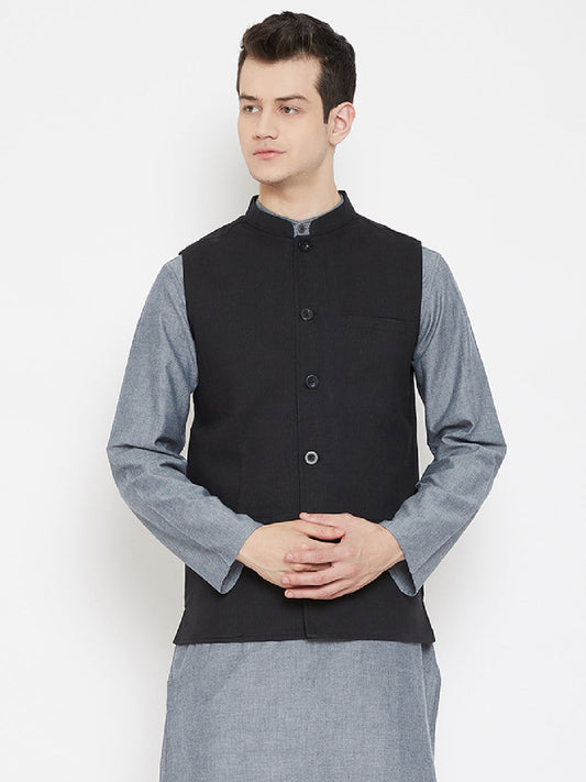 Men's Solid Black Nehru Jacket