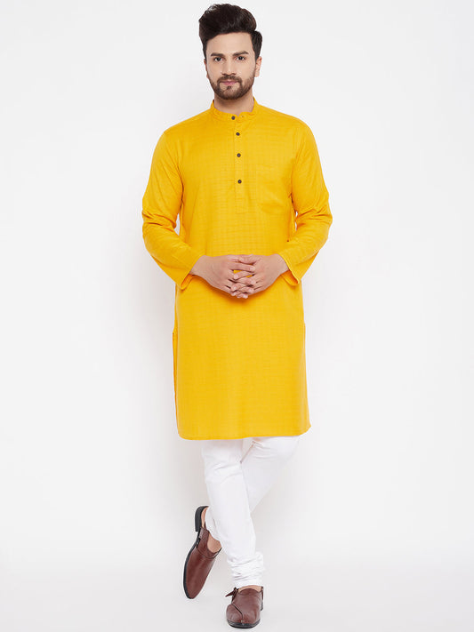 Men's Woven Design Yellow Straight  Kurta