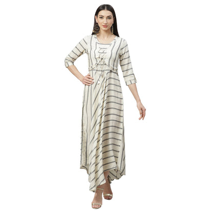 Women's Multicolor Rayon Printed 3/4 Sleeve Round Neck Casual Dress