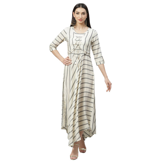 Women's Multicolor Rayon Printed 3/4 Sleeve Round Neck Casual Dress