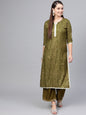 Women's Green Cotton Printed Half Sleeve Round Neck Casual Kurta Palazzo Set
