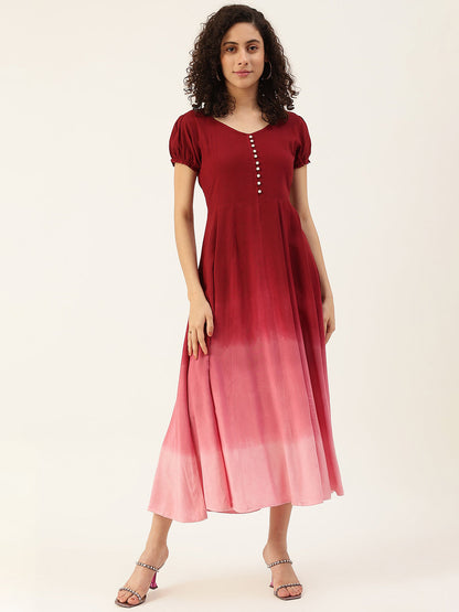 Women's Wine Ombre Tie Dye Rayon Dress