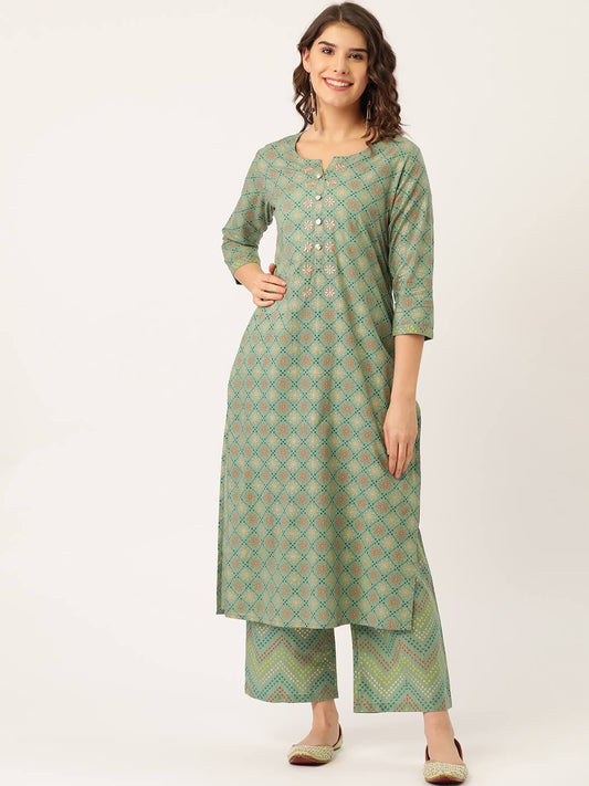 Women's Cotton Printed Embroidered Suit Set