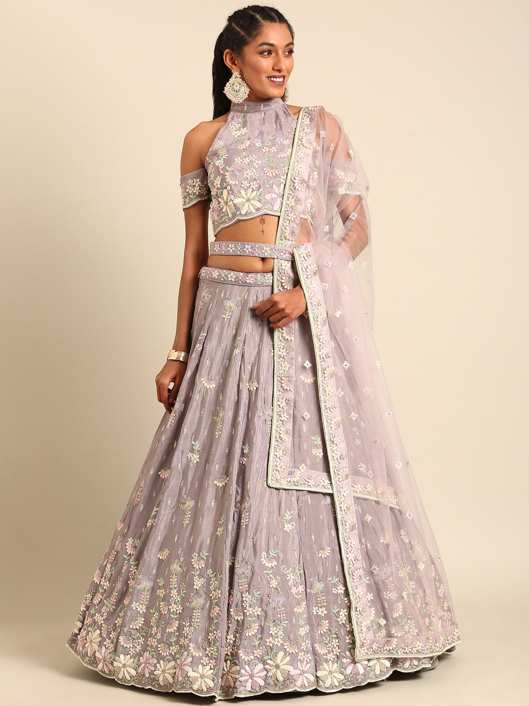 Women 's Mauve Georgette Sequins with heavy Zarkan embroidery Ready to Wear Lehenga choli & Dupatta