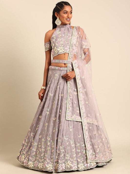 Women 's Mauve Georgette Sequins with heavy Zarkan embroidery Ready to Wear Lehenga choli & Dupatta