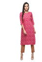 Women's Pink Rayon Printed Regular Sleeves Round Neck Casual Kurta Only