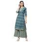 Women's Green Cotton Printed Sleeveless Round Neck Casual Kurta Pant Set
