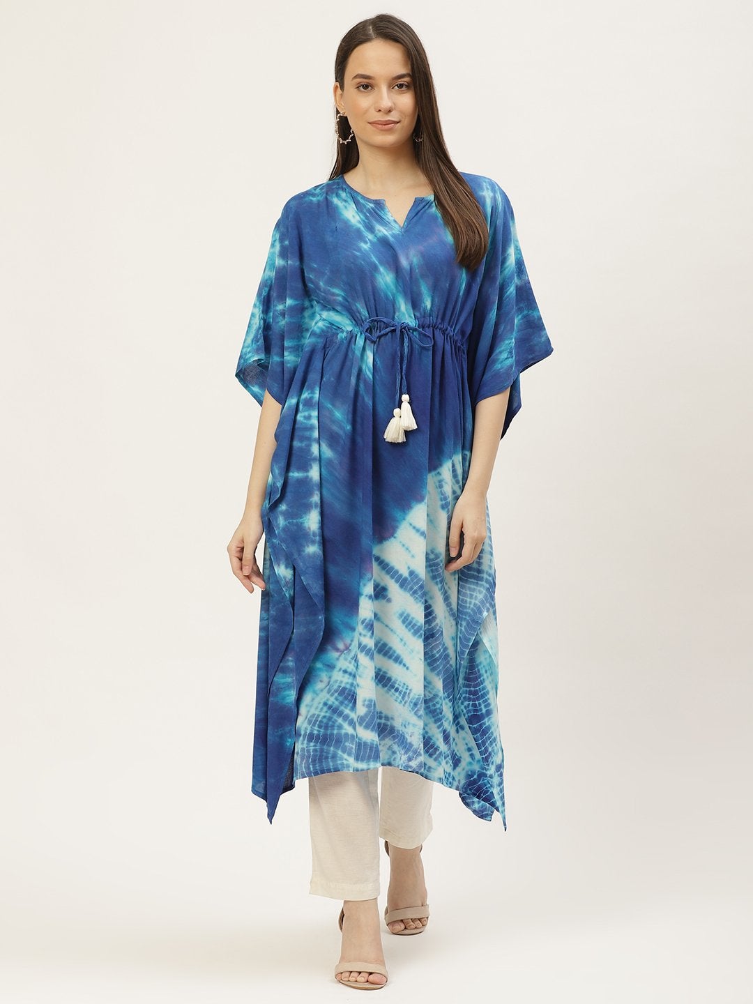 Women's Blue Dyed Extended Sleeves Kaftan Kurta (1pc)