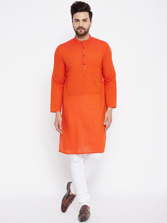 Men's Cotton Orange Straight Kurta