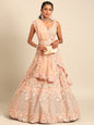 Women 's Peach Net Multi Sequins with heavy Zarkan embroidery Ready to Wear Lehenga choli & Dupatta
