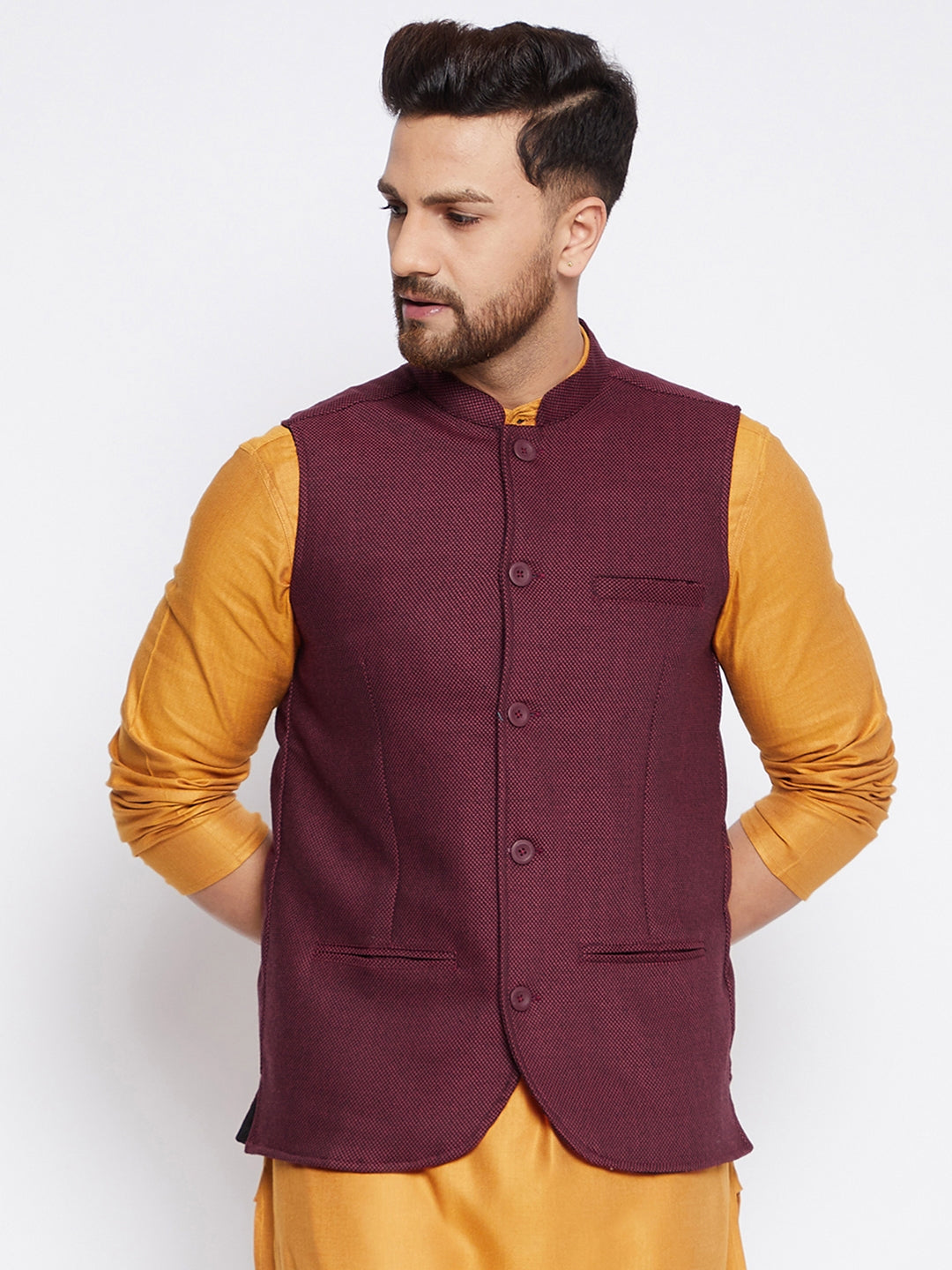 Men's Woven Design Nehru Jacket