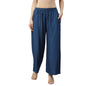 Women's Blue Cotton Solid Casual Trouser