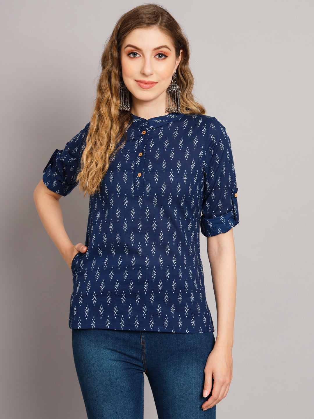 Women's Cotton Lurex Printed Flared Top